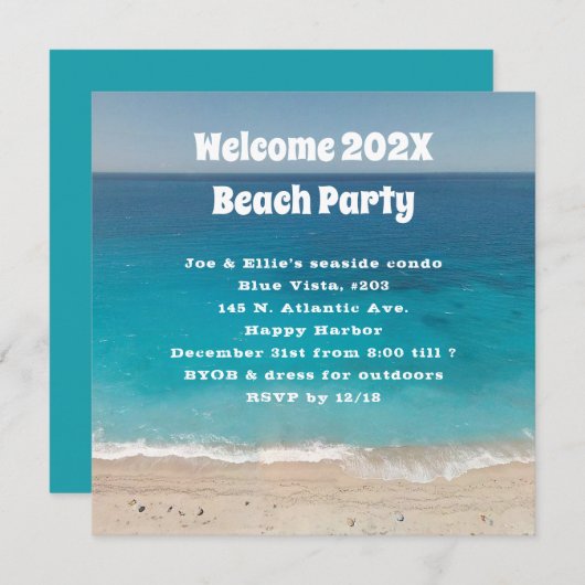 Welkom nieuwjaarsuitnodiging van Beach Party Kaart (Voorkant / Achterkant)
