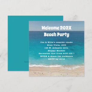 Welkom nieuwjaarsuitnodiging van Beach Party Kaart
