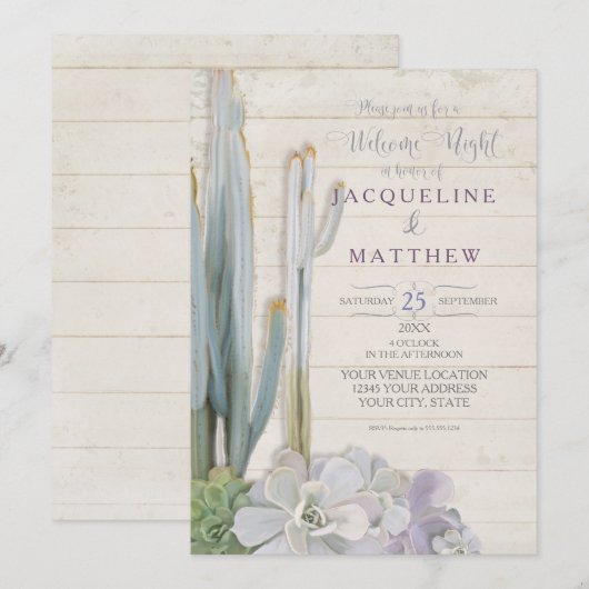 Welkom Night Desert Cactus Succulent Wood Art Kaart (Voorkant / Achterkant)