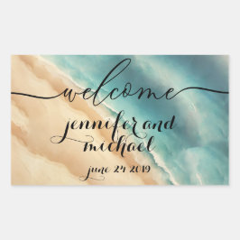 Welkom Ocean Beach Blue Waterverf Rechthoekige Sticker