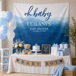 Welkom Oh Baby Shower Blauwe Ombre Achtergrond Wandkleed