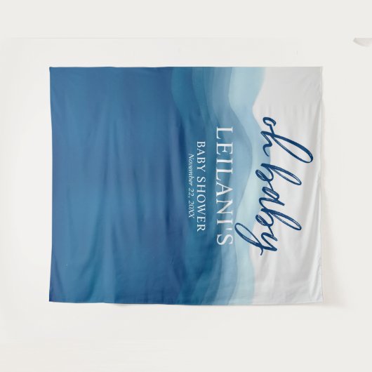 Welkom Oh Baby Shower Blauwe Ombre Achtergrond Wandkleed (Voorkant (horizontaal))