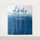 Welkom Oh Baby Shower Blauwe Ombre Achtergrond Wandkleed (Voorkant)