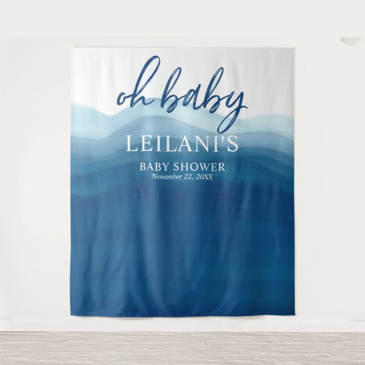 Welkom Oh Baby Shower Blauwe Ombre Achtergrond Wandkleed (Voorkant)