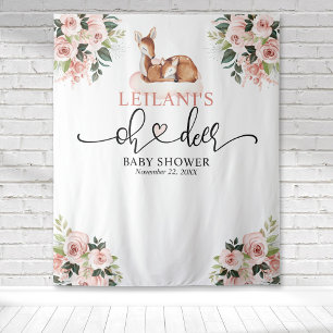 Welkom Oh Deer Baby shower Roze Bloemen Achtergron Wandkleed