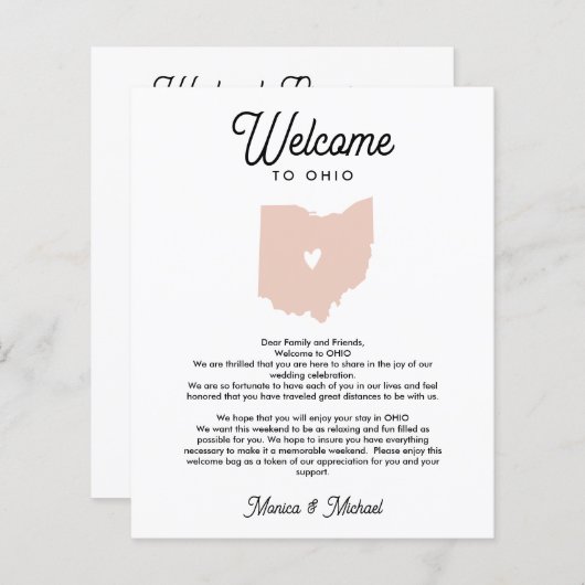 Welkom OHIO-brief en reisroute WEDING ELKE KLEUR (Voorkant / Achterkant)