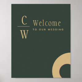 Welkom Olive Green Gold Monogrammed Sign Poster