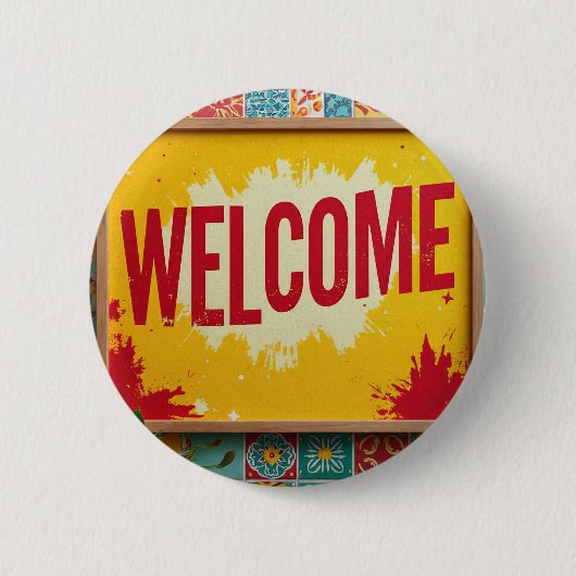 Welkom ontwerp op  ronde button 5,7 cm (Voorkant)
