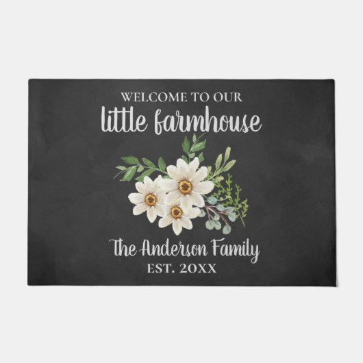 Welkom, onze boerderij Chalkboard Daisy Familie Deurmat (Voorkant)