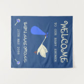 Welkom ooievaar baby jongen blauw en crème tapijt wandkleed (Voorkant (horizontaal))