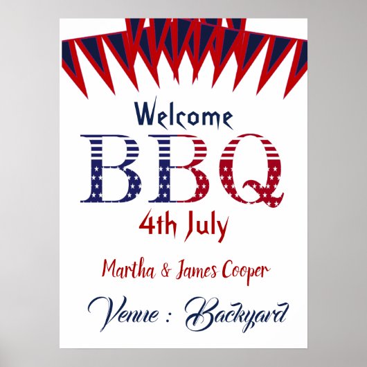 Welkom op 4 juli BBQ Party Red Blue Poster (Voorkant)