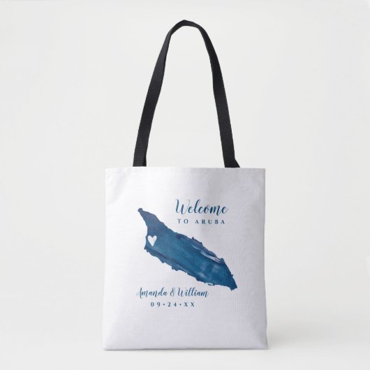 Welkom op Aruba Blue Map Movable Heart Tote Bag (Voorkant)