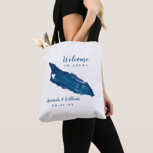 Welkom op Aruba Blue Map Movable Heart Tote Bag