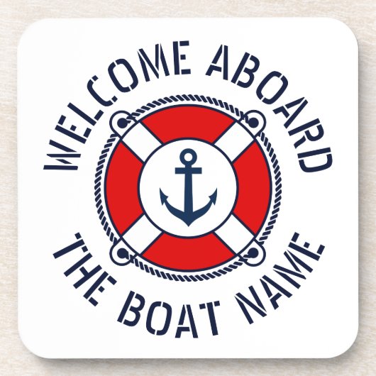 Welkom op boot name nautical anchor life booy bier onderzetter (Voorkant)