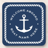 Welkom op bootnaamankertouw donkerblauw bier onderzetter (Voorkant)