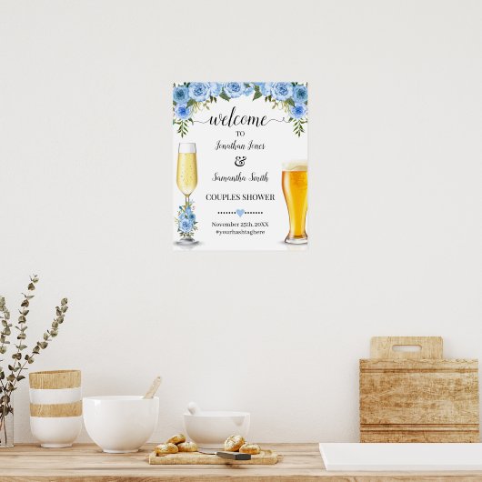 Welkom op Bubbles & Brews Koppel Bruiloft Blauw Poster (Keuken)
