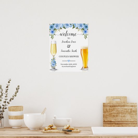 Welkom op Bubbles & Brews Koppels Bruiloft Blauw Poster (Keuken)