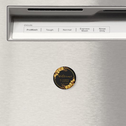 Welkom op Classy Black & Gold Floral Wedding Magneet (Insitu (Vaatwasser))