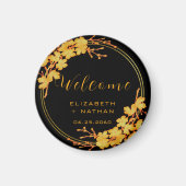 Welkom op Classy Black & Gold Floral Wedding Magneet (Voorkant)