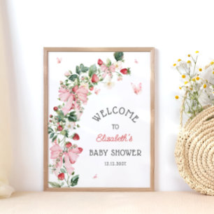 Welkom op de baby shower met aardbeien poster