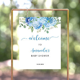 Welkom op de baby shower met blauwe Hortensia Poster