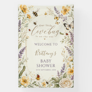Welkom op de baby shower met wilde bloemen en inse spandoek