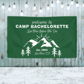 Welkom op de berggroene witte camp bachelorette spandoek