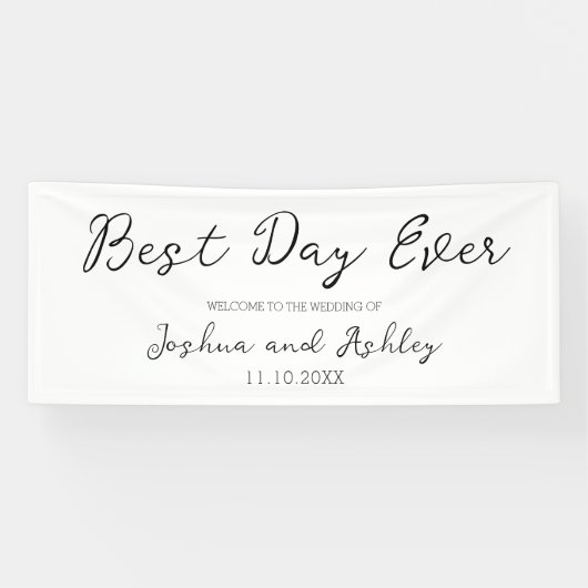 Welkom op de beste dag in het script White Simple Spandoek (Horizontaal)