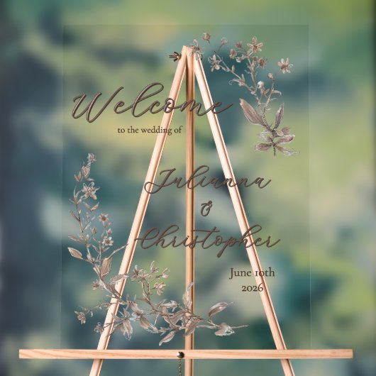 Welkom op de bruiloft Elegant Wildflowers Mocha Acryl Bord (Neutraal)