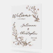 Welkom op de bruiloft Elegant Wildflowers Mocha Acryl Bord (Hoek)
