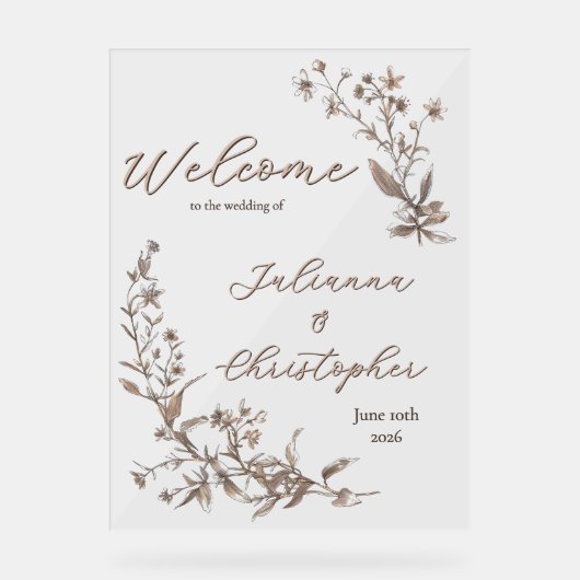 Welkom op de bruiloft elegante rustieke wilde bloe acryl bord (Voorkant)