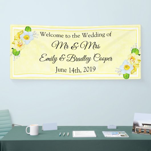 Welkom op de bruiloft van de gele bloemen banner (Beurs)