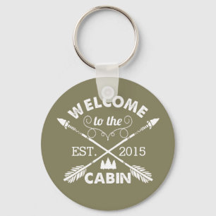 Welkom op de Cabin Rustige olijven en wit Sleutelhanger