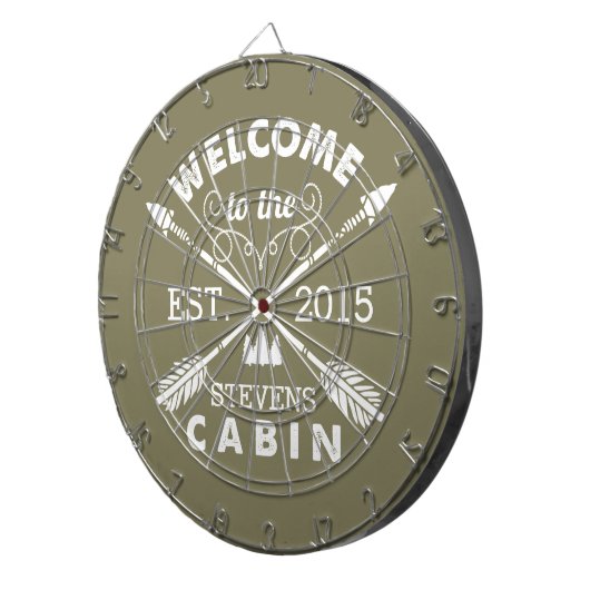 Welkom op de Cabin | Rustige pijlen op maat Dartbord (Voorkant Rechts)