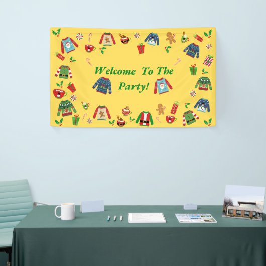 Welkom op de gele lelijke trui party spandoek (Beurs)