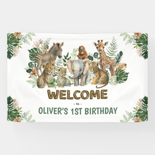 Welkom op de Jungle Safari Dieren Verjaardagsfeest Spandoek (Horizontaal)
