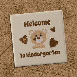 Welkom op de knop voor het beer op de kleuterschoo vierkante button 5,1 cm