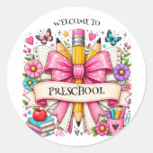 Welkom op de peuterspeelzaal retro potlood ronde sticker (Voorkant)
