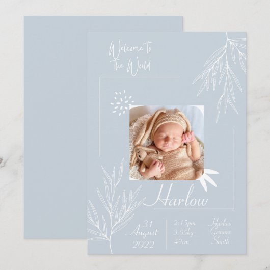 Welkom op de wereld Geboorteaankondigingskaart Bla Kaart (Voorkant / Achterkant)