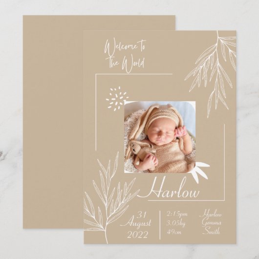 Welkom op de wereld Geboorteaankondigingskaart Kaart (Voorkant / Achterkant)