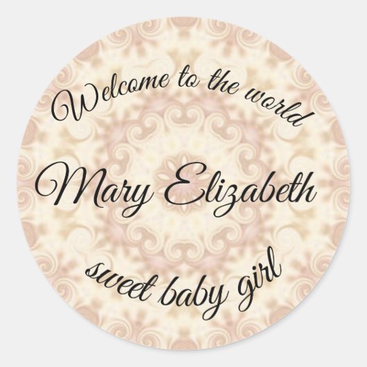 Welkom op de wereld lieve baby meisje ronde sticker (Voorkant)