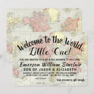 Welkom op de World Sip and See Baby Shower Kaart