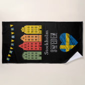 Welkom op feest in Stockholm Stad Zweden Zwart Strandlaken (Voorkant)