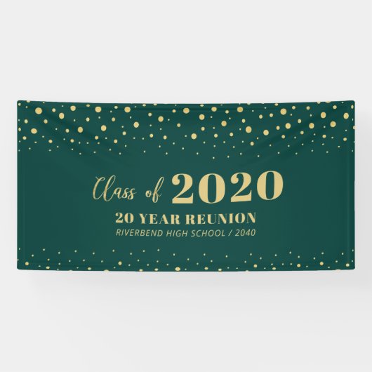 Welkom op Gold & Green Confetti Class Reunion Part Spandoek (Horizontaal)