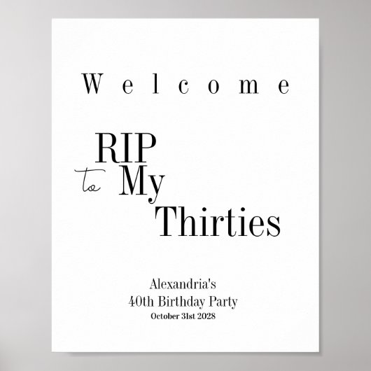 Welkom op het 40e verjaardagsfeest RIP 30s Poster (Voorkant)
