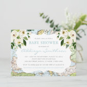 Welkom op het Baby shower van de Floral Map Blue Kaart (Staand voorkant)