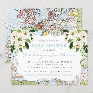 Welkom op het Baby shower van de Floral Map Blue Kaart