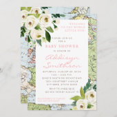 Welkom op het Baby shower van de Floral Map Roze Kaart (Voorkant / Achterkant)