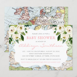 Welkom op het Baby shower van de Floral Map Roze Kaart