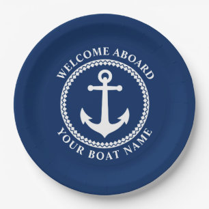 Welkom op het bord Boat Name Zee Anchor Navy Blue 